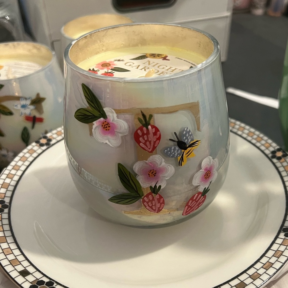 Anthropologie Fruity Monogram Floral Night Gardenia Glass Candle, Various NWT - Picture 3 of 5